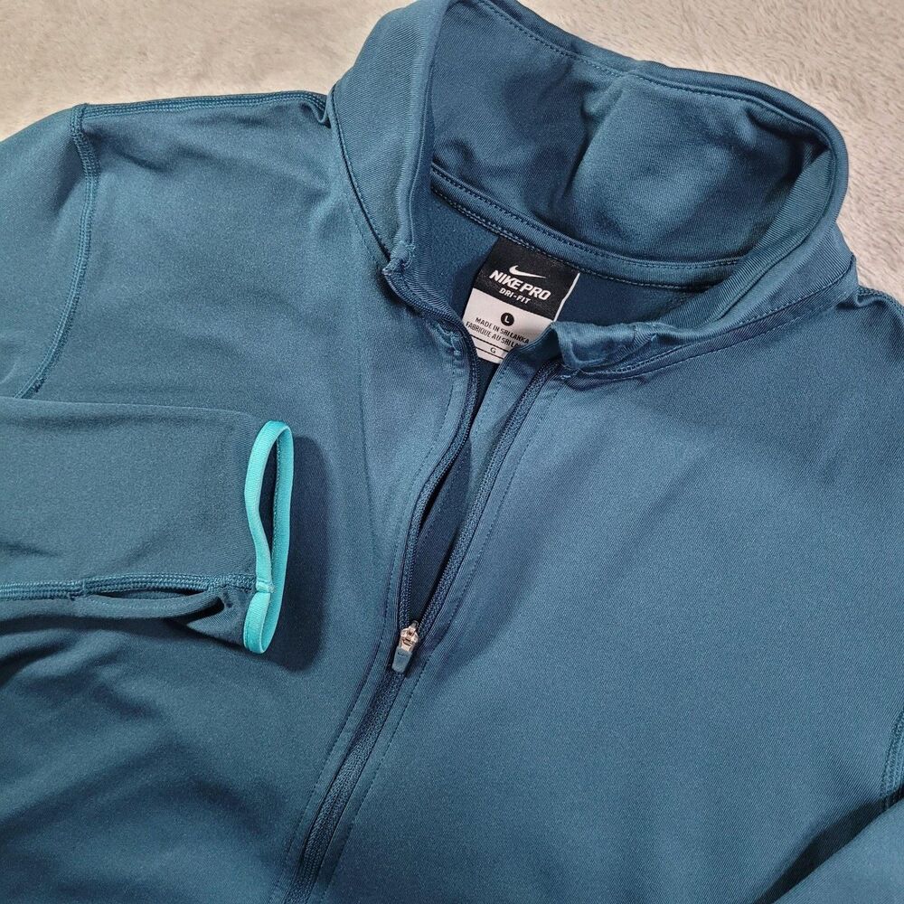 Nike Pro Dri-FIT Pullover Womens Large Blue 1/4 Zip Long Sleeve Running Top